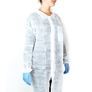 CAMICE MONOUSO DA LABORATORIO AZZURRO CHIUSURA CON VELCRO ANTERIORE 2 TASCHE INTERNE BIANCO 100 PEZZI