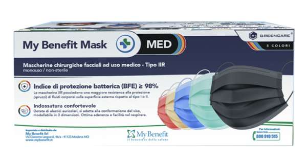 MASCHERINA CHIRURGICA GREENCARE TIPO IIR MULTICOLOR BOX 50 PEZZI