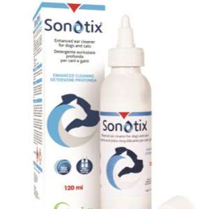 SONOTIX DETERGENTE AURICOLARE PROFONDO CANI E GATTI 120 ML +CANNULA CORTA RIGIDA + CANNULA LUNGA FLESSIBILE