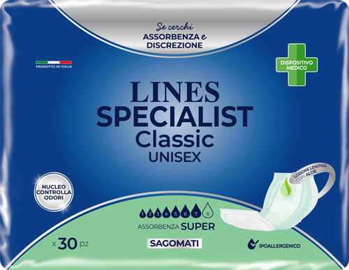 PANNOLONE LINES SPECIALIST CLASSIC SAGOMATO SUPER 30 PEZZI PANNOLONE LINES SPECIALIST CLASSIC SAGOMATO SUPER 30 PEZZI