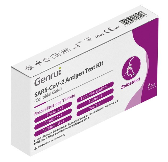 TEST ANTIGENICO RAPIDO COVID-19 GENRUI AUTODIAGNOSTICO DETERMINAZIONE QUALITATIVA ANTIGENI SARS-COV-2 IN TAMPONI NASALIMEDIANTE IMMUNOCROMATOGRAFIA 1 TEST ANTIGENICO RAPIDO COVID-19 GENRUI AUTODIAGNOSTICO DETERMINAZIONE QUALITATIVA ANTIGENI SARS-COV-2 IN TAMPONI NASALIMEDIANTE IMMUNOCROMATOGRAFIA