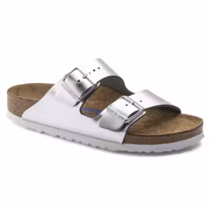 BIRKENSTOCK ARIZONA SFB METALLIC SILVER LEATHER