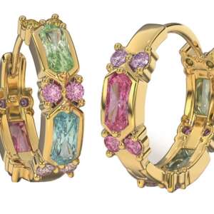 BJT415 ORECCHINI RING/CRISTALLI MULTICOLOR 19MM GOLD PLATED